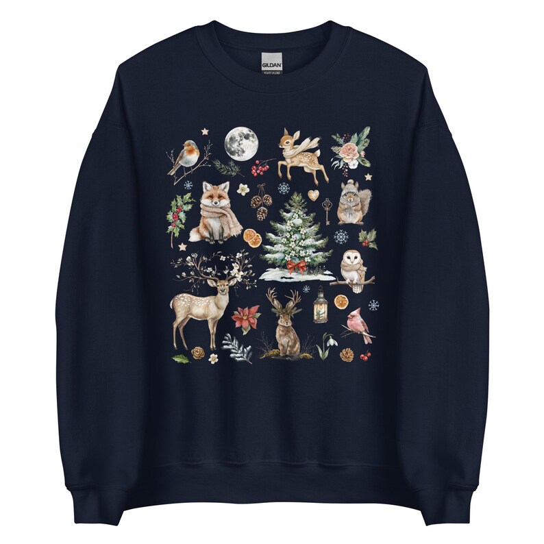 WINTER WONDERLAND ANIMALS Sweatshirt, Christmas Sweater, Winter Holidays Sweatshirt, Cute Forest Animals Pullover, Cottagecore Sweater