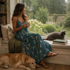 CUTE DOGS Sling Dress, Rain Puppies Ankle Length Sling Dress, Garden Party Style Maxi Dress, Cottagecore Sundress, Dog Mama Gift, Fall Dress immagine 9