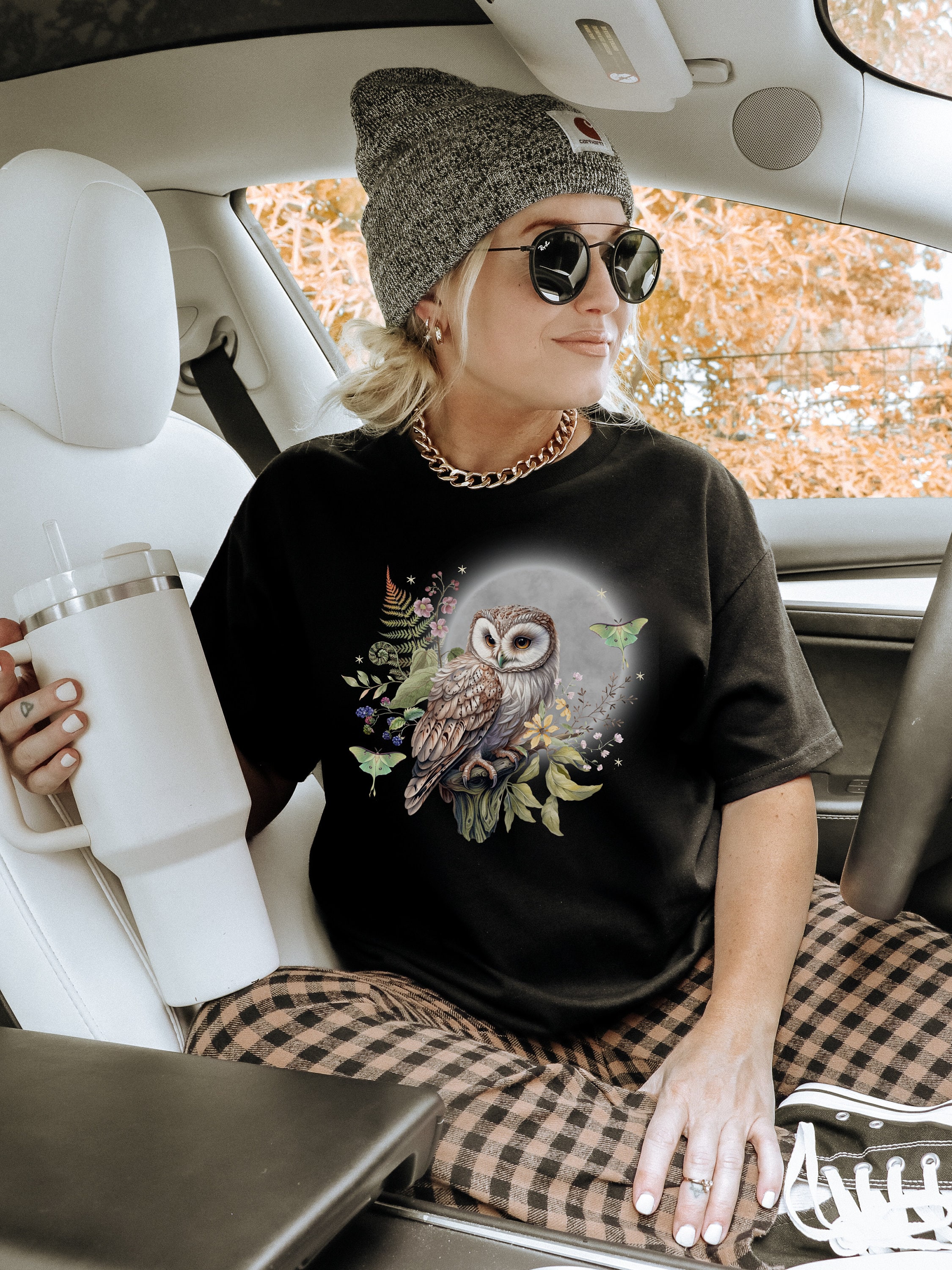 MYSTICAL OWL and Luna Moth T-shirt, Forest Bird shirt, Wildlife Tee, Nature inspired Shirt, Cottagec