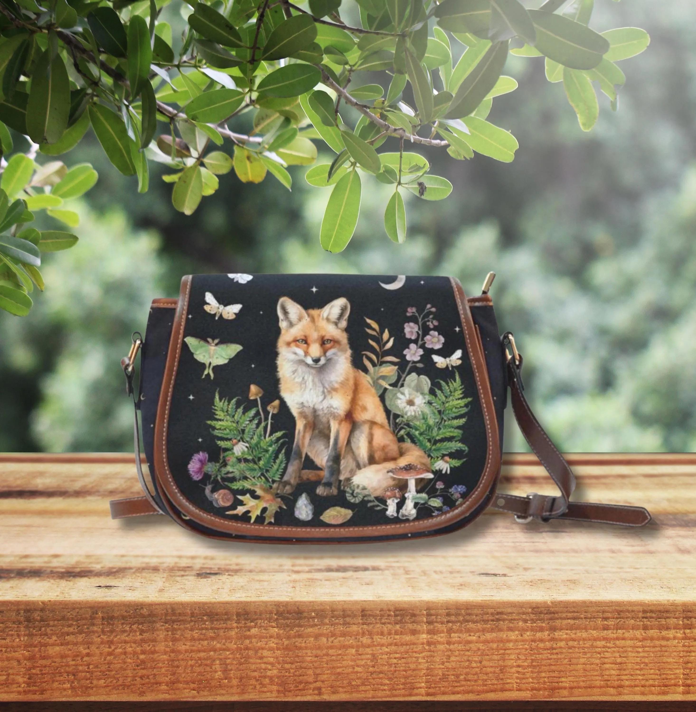 FOREST FOX Crossbody Saddle Bag, Mystical Fox & Moth Bag, Forest