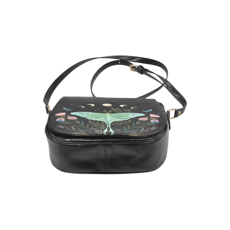 LUNA MOTH Crossbody Saddle Bag, Celestial Butterfly Shoulder Bag, Vegan Leather Bag, Cottagecore Crossbody Purse, Mystical Moth Clutch Bild 4
