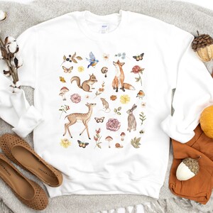 CUTE FOREST ANIMALs Crewneck Sweatshirt, Woodland Wildlife Pullover, Animal Lovers gift, Cottagecore Sweater, Gift for Mother, Fox Shirt