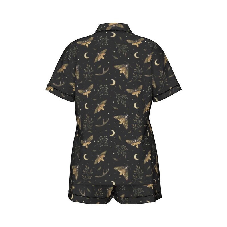 Death's Head HAWKMOTH 2 pcs Pajama set, Mystical Witchy satin pj set, Gothic Women’s short sleeve sh image 5