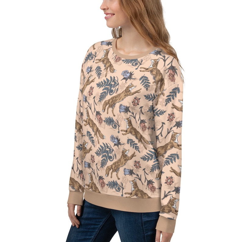COTTAGECORE Sweatshirt with Fox Flowers & Fern Design, Autumn Forest Sweater, Floral Fox Sweatshirt, Animal Lover Gift