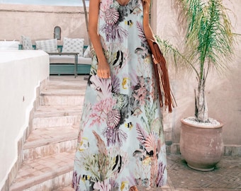 Personalized Ocean Bloom Maxi Dress Underwater Coral Reef & Fish Print  Statement Fashion Wearable Art - Etsy