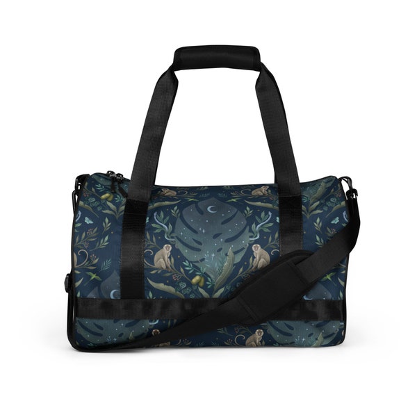 MONKEY JUNGLE TROPICAL Gym Bag, Monstera Leaves Waterproof Duffle Bag, Mystical Tropics Weekender Bag, Summer Vacation Bag, Yoga Bag