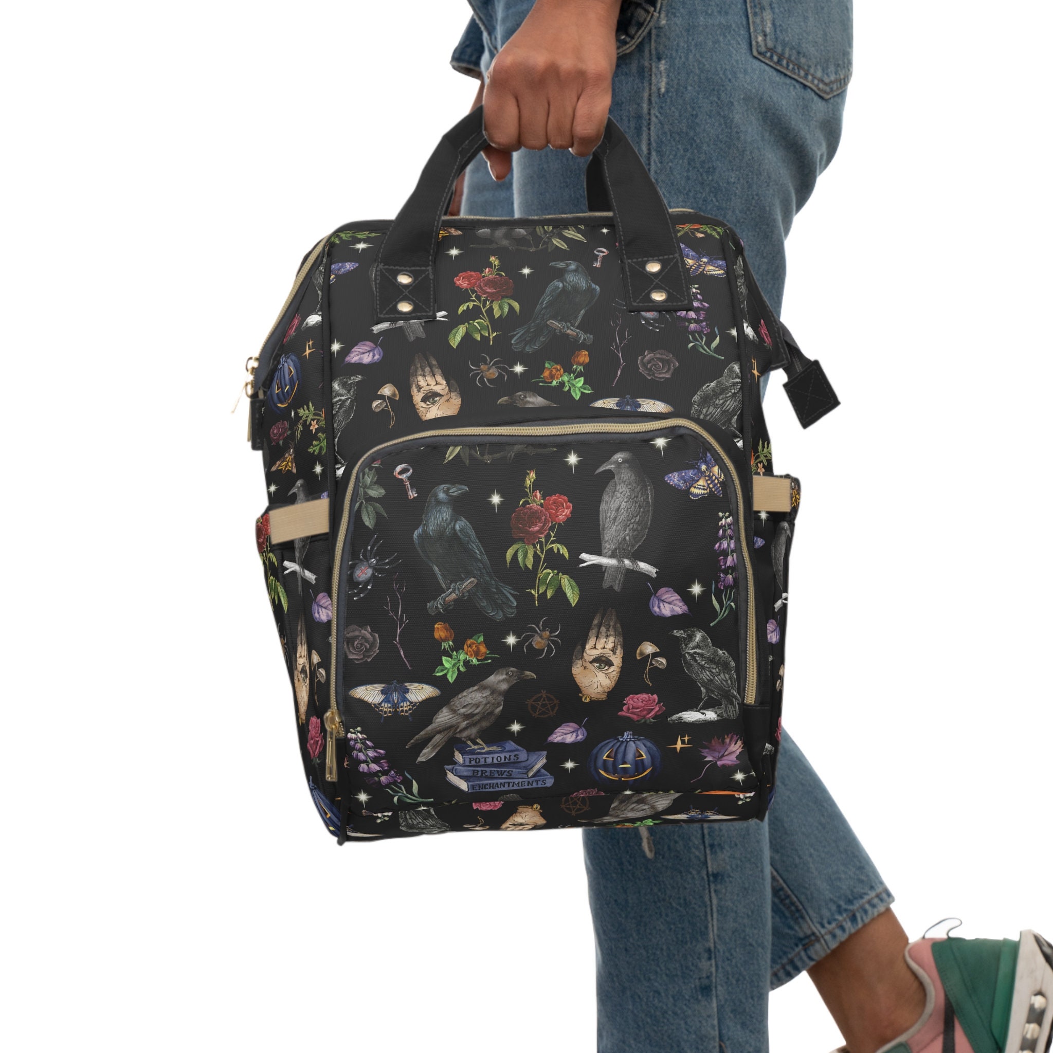 Spencer\'s Black Raven Backpack Steampunk Gothic Gothic Backpack with Skull and Studs | Boutique Trukado  main image 2
