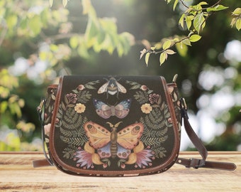 Cottagecore Chic: Waterproof Canvas Saddle Bag With Floral