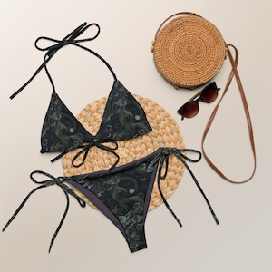 MYSTICAL DRAGON Gerecycleerde stringbikini, grillig badpak, Dark Witchcore-zwempak, gotisch drakenbadpak, festivalbikini