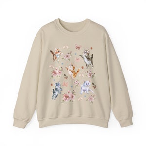 COQUETTE KITTENS Sweatshirt, COTTAGECORE Sweater, Cute Cats Shirt, Boho Floral Shirt, Spring Sweatshirt, Nature Lover gift, Cat Lover Gift Sand