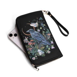 RAVEN Vegan Leather Wallet, WITCHY PU Leather Wallet, Whimsigoth Wallet, Dark Cottagecore Wallet, Black Crow Purse, Witchcore Card Holder