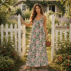STRAWBERRIES Sling Dress, Berries Summer Sundress, Garden Party