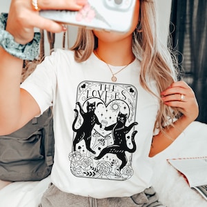 The BLACK CAT LOVERS Funny Tarot Card T-shirt, Cat Mom Shirt, Hilarious Tarot Card Shirt, Humorous Tee, Witchy T-Shirt, Mystical Shirt