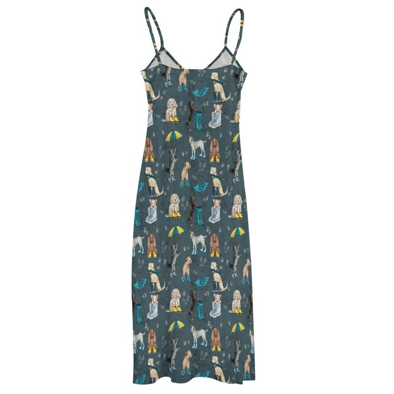 CUTE DOGS Sling Dress, Rain Puppies Ankle Length Sling Dress, Garden Party Style Maxi Dress, Cottagecore Sundress, Dog Mama Gift, Fall Dress Bild 5