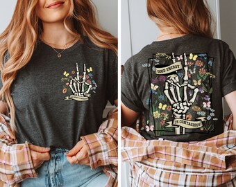 Good Energy Is Contagious T-shirt Back & Front, Floral Skeleton Shirt, Motivation Positive Vibes Tee, Mental Health Shirt, Witchy T-Shirt