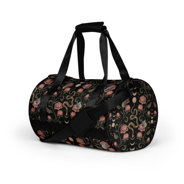 FLORAL SNAKE Gym Bag, Whimsigothic Waterproof Small Duffle Bag for Fitness & Yoga, Mystical Serpentine Overnight Weekender Bag