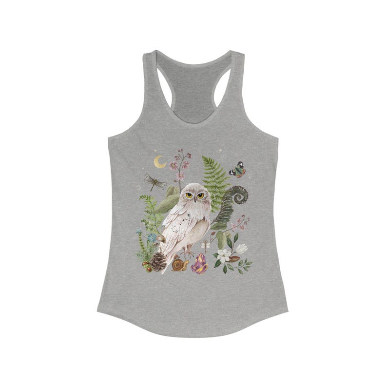 SNOWY OWL Tank Top, Mystical White Owl Tank Top, Witchy Tee, Racerback Tank Top, Forest Bird Shirt, Forestcore Shirt, Cottagecore Tank Top image 8