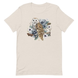 FLORAL OWL T-shirt, Barn Owl Shirt, Forest Bird Tee, Cottagecore T-shirt, Bird Watchers Gift, Nature Lover Shirt, Fall Autumn clothing