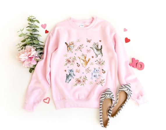 COQUETTE KITTENS Sweatshirt, COTTAGECORE Sweater, Cute Cats Shirt, Boho Floral Shirt, Spring Sweatshirt, Nature Lover gift, Cat Lover Gift