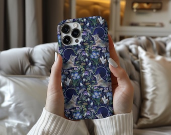 MYSTICAL WOLF Tough Cell Phone Case, Impact Resistant Smartphone Case with Full Moon Wolf and Wildflowers, - iPhone, Google, Samsung Galaxy