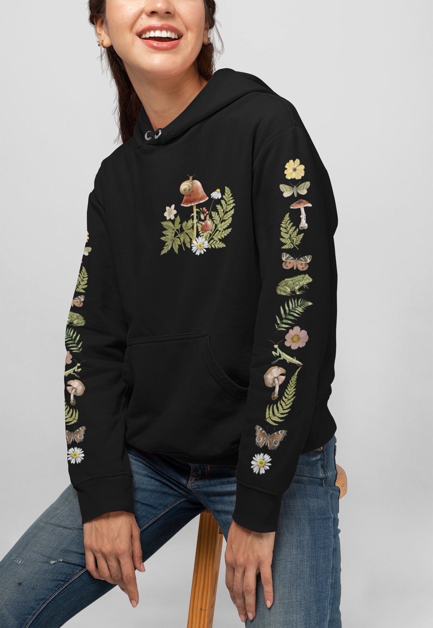 [MCM]★PHENOMENON Botanical Hoodie COTTAGECORE BOTANICAL Hooded Sweatshirt With Fern Mushrooms