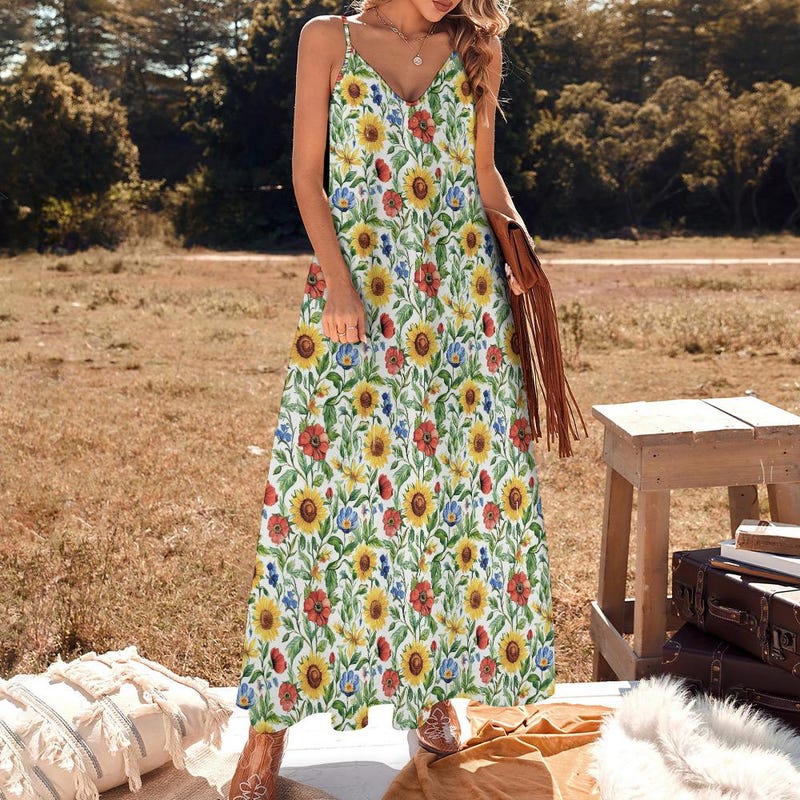 Red Sunflower Maxi Dress - Etsy
