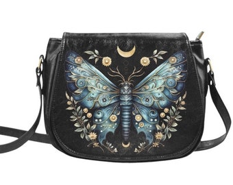 Whimsical Moth Crossbody Saddle Bag, Mystical Shoulder Bag