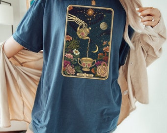 SPILL the TEA Funny Tarot Card T-Shirt, Comfort Colors Tee, Gossip Lover Tee, Sarcastic Sweary Skeleton Shirt, Sassy Witch Humorous Shirt