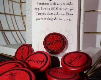 Leather Hug Coin: Laser Engraved Pocket Token handmade.