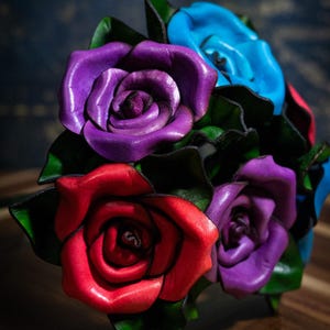 Handmade Leather Rose Bouquet: Easter Colors, Everlasting Gift (Set of 6).