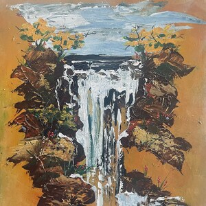 Waterfall painting, nature painting, expressionist nature, western landscape, Colorado waterfall, painting with texture
