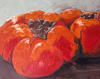 Persimmons, acrylic painting, painting of fruit, art for kitchens, bright artwork, harvest art, art with orange