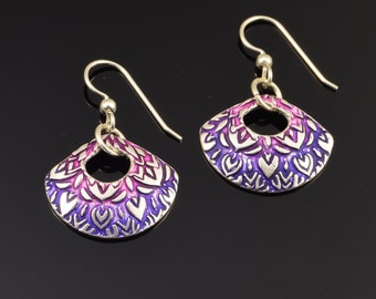 Fine Silver Earrings with Fuchsia Purple Ink Tint