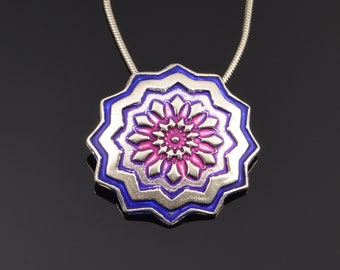Fine Silver Pendant with Fushcia Blue Ink Tint