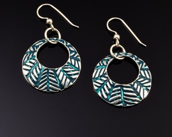 Fine Silver Earrings with Green Ink Tint