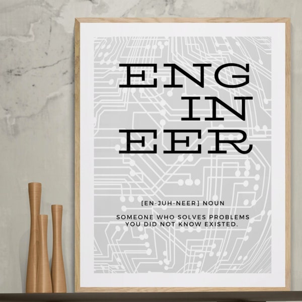 Engineer Wall Art / Engineer Funny Dictionary Definition Printable/ Engineer Funny Gift/ Job Definition Poster Print/ Engineering Wall Art