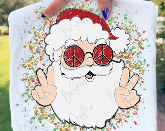 Preppy Santa Christmas PNG, Merry Design, Christmas Sublimation, Brushstroke PNG, Girly PNG, Faux Glitter Design
