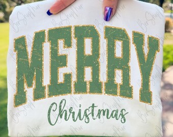 Vrolijk png, kerstmis png, Varsity Christmas png, preppy png, faux glitter png, retro kerst png, vintage png, vakantie png