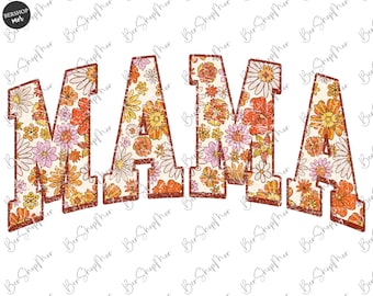 Floral Mama Varsity PNG, Sublimation Png, Boho Png, Retro Mama Png, Sublimation Design, Mom Png, Mama Shirt Design, Mother's Day PNG