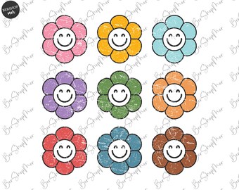 Retro flower PNG, Colorful Daisy Flowers For Kids Png, Flower Sublimation Design, Flower T shirt Png, Cute Flower Design, Digital File