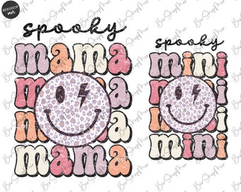 Läskig mamma och mini-png, Halloween-png, höst-png, höst-png, Halloween-png, png för tröja, retro Halloween-png