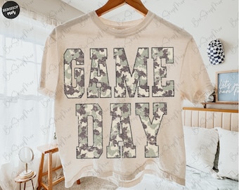 Camo Game Day PNG, Football Preppy PNG, Football Girly Design, Football Shirt Design, Distressed Camouflage Shirt PNG