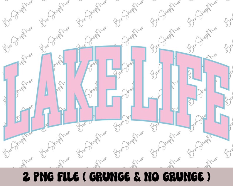 Pode incluir: Um design gr&aacute;fico rosa e azul com o texto "LAKE LIFE" em uma fonte em negrito e estilo universit&aacute;rio.