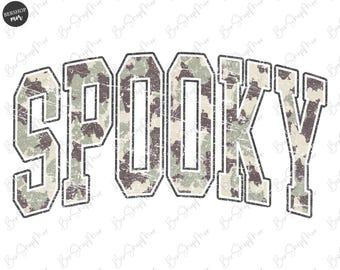 Camo Spooky Halloween Varsity Png, Camo Deign, Fall Png, Autumn Png, Halloween Png, Png for shirt, Retro Halloween Png