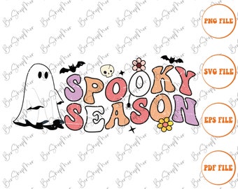 Spooky Season Retro Halloween Png & Svg, Spooky png, Ghost Png, Halloween Spooky Svg, Spooky Season Png Cut File