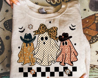 Ghost Halloween Western Png, Fall Pumpkin Png, Howdy PNG, Fall Png, Checkered Design, Cowboy Halloween PNG, Western Spooky Boo PNG