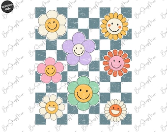Retro Happy Flower Png, Vintage Sublimation Design, Happy Face Daisy, Vintage Flowers shirt Png, Groovy Floral
