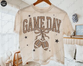 Football Coquette Cherries PNG, Football Game Day PNG, Preppy PNG, Trendy Football Shirt Design Distressed, Girly Football Png Design