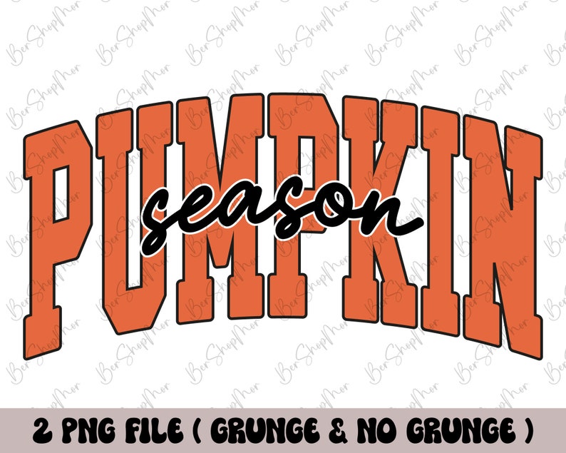 Może przedstawiać: Pomarańczowy i czarny tekst graficzny, kt&oacute;ry brzmi "Pumpkin Season" w stylu vintage. Tekst jest w kształcie łuku.