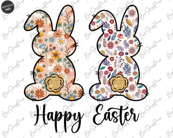 Happy Easter Floral Bunny Png, Easter Sublimation Png, Popular Easter Png, Easter Cute Design, Floral Bunny Png, Instan Download